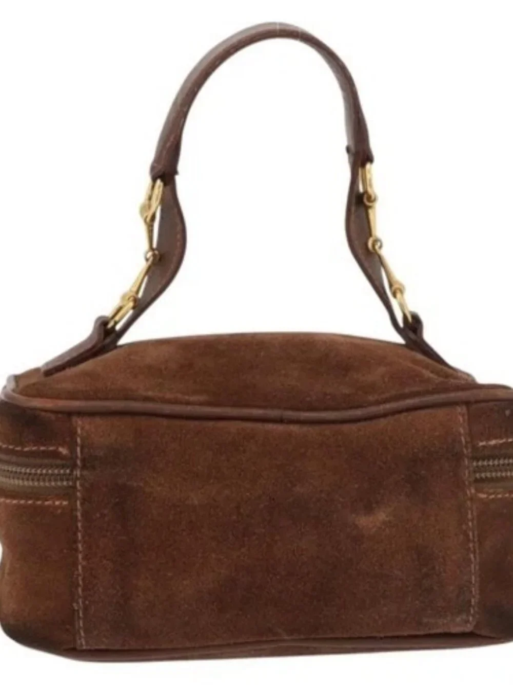GUCCI Vanity Cosmetic Pouch Suede Brown Gold 032 106 0141 Auth mr2301
